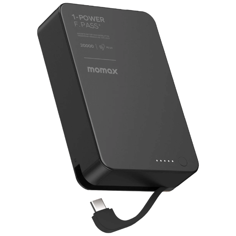 Momax 1-Power F.Pass⁺ 20000mAh Magnetic Power Bank with Built-in Cable ...