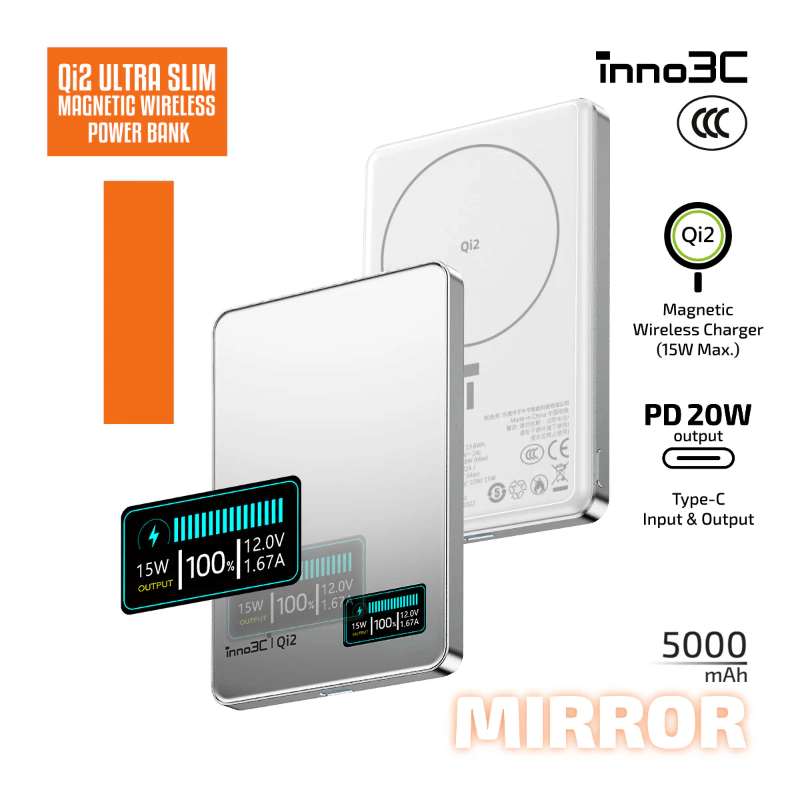inno3C [ CCC 3C 認證 ] M0 OLED Qi2 超薄磁吸無線充移動電源 (鏡面) 鏡面效果 香港行貨