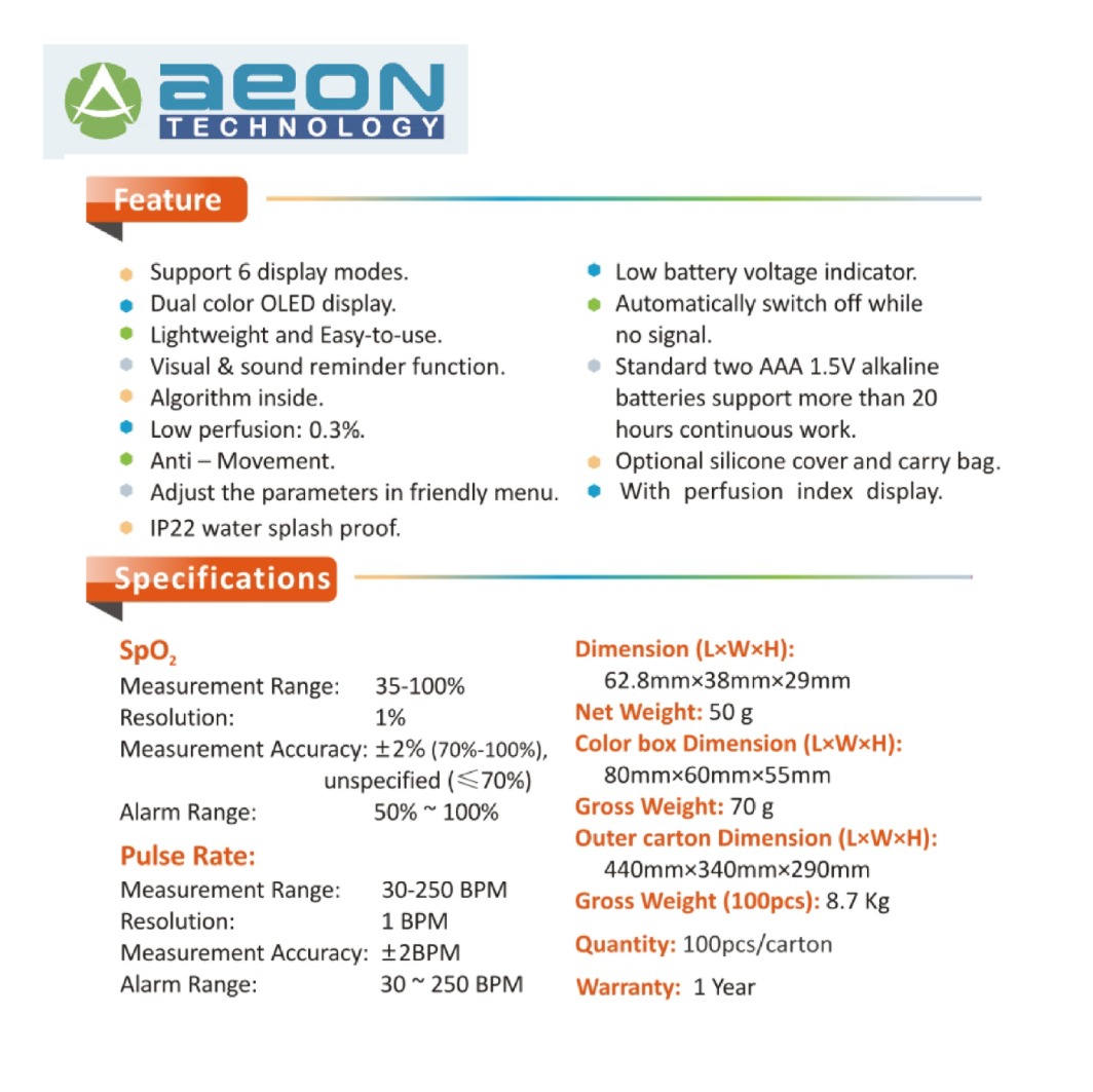 Aeon Technology Fingertip Pulse Oximeter A310 | YOHO