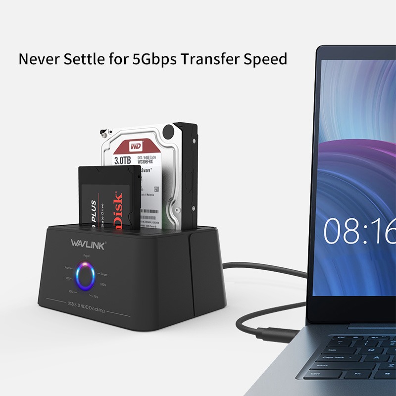 WAVLINK USB 3.0 SATA I/II/III デュアル ベイ外付けハード ドライブ ドッキング ステーション 2.5 インチまたは 3.5 インチ HDD、SSD オフライン クローン デュプリケータ機能付き USB3.0 5Gbps WAVLINK USB 3.0 Dual Bay Docking Station - メルカリ