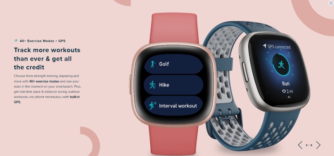 Fitbit Versa 4 Smart Sports Watch - Pink Sand/ Copper Rose Aluminium ...