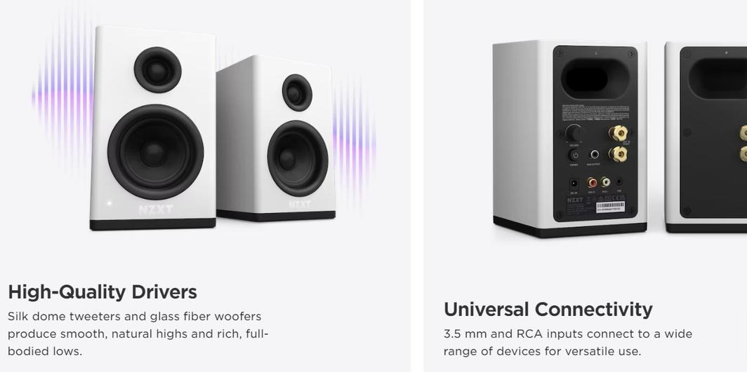 NZXT Relay 80 Watt Desktop PC Gaming Speakers White AP-SPKW2-UK | YOHO